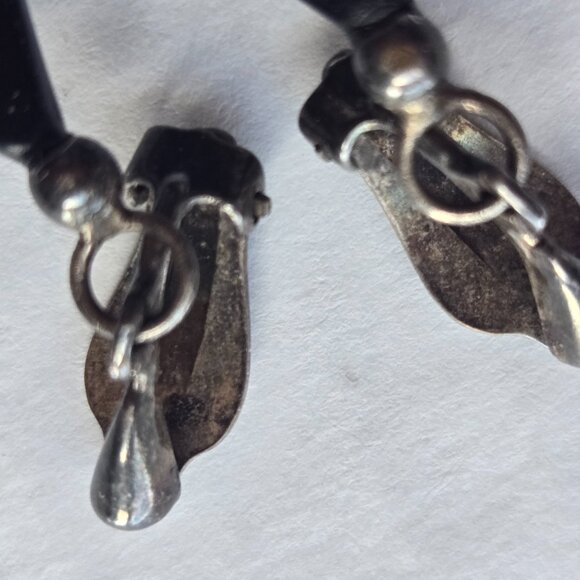 Danish Black Onyx & Silver Inlay Boomerang Clip On Earrings - Picture 5 of 6